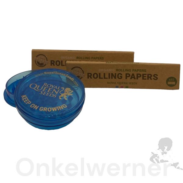 Royal Queen Seeds Acryl-Grinder Blau + Papers